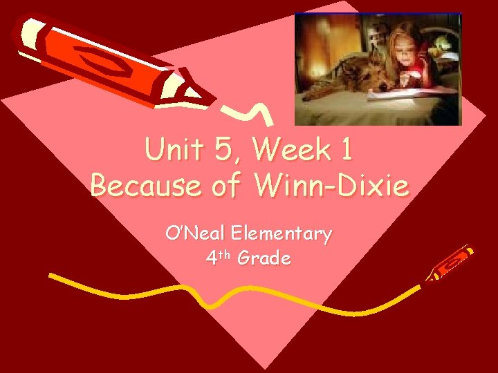 Unit 5, Week 1 Because of Winn-Dixie O’Neal Elementary 4 th Grade 