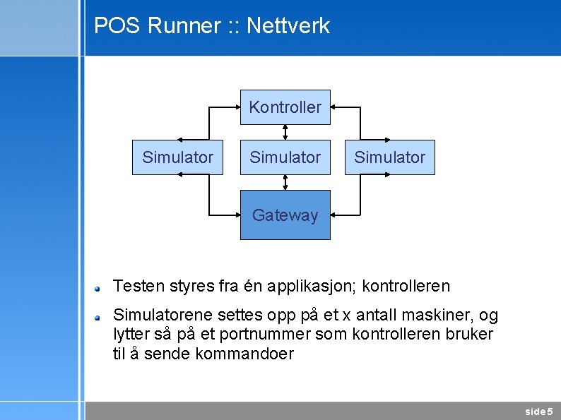 POS Runner : : Nettverk Kontroller Simulator Gateway Testen styres fra én applikasjon; kontrolleren