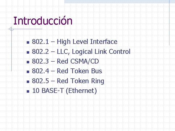 Introducción n n n 802. 1 – High Level Interface 802. 2 – LLC,