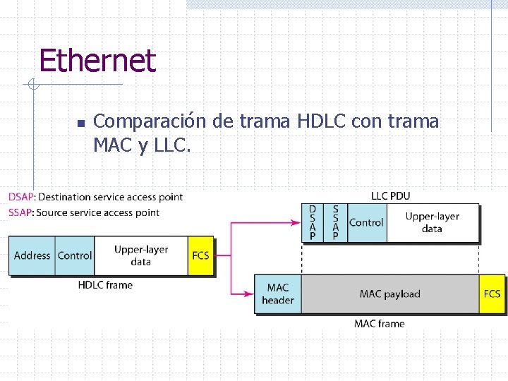 Ethernet n Comparación de trama HDLC con trama MAC y LLC. 