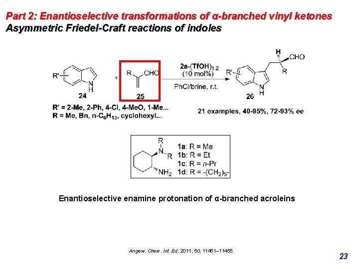 Part 2: Enantioselective transformations of α-branched vinyl ketones Asymmetric Friedel-Craft reactions of indoles Enantioselective