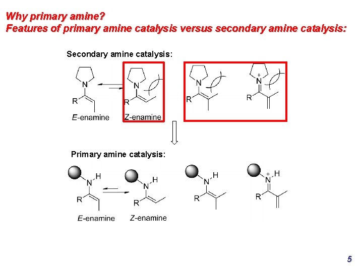Why primary amine? Features of primary amine catalysis versus secondary amine catalysis: Secondary amine