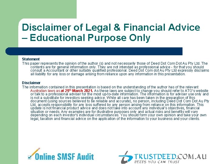 Disclaimer of Legal & Financial Advice – Educational Purpose Only Statement This paper represents