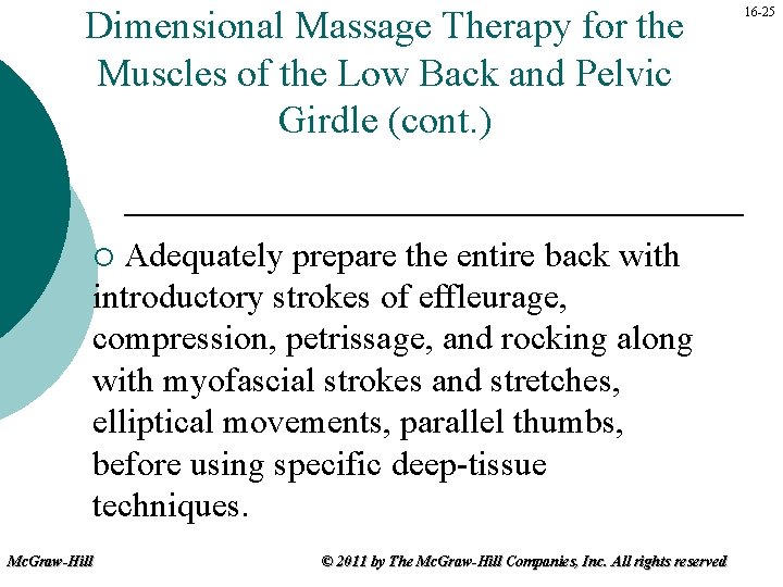 Dimensional Massage Therapy for the Muscles of the Low Back and Pelvic Girdle (cont.