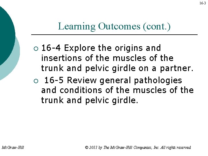 16 -3 Learning Outcomes (cont. ) 16 -4 Explore the origins and insertions of