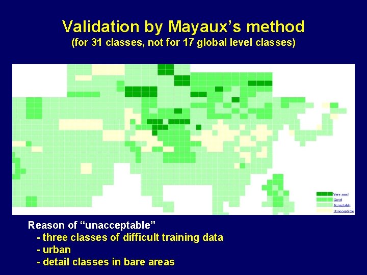 Validation by Mayaux’s method (for 31 classes, not for 17 global level classes) Reason