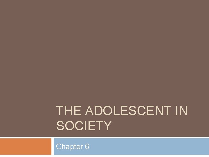 THE ADOLESCENT IN SOCIETY Chapter 6 