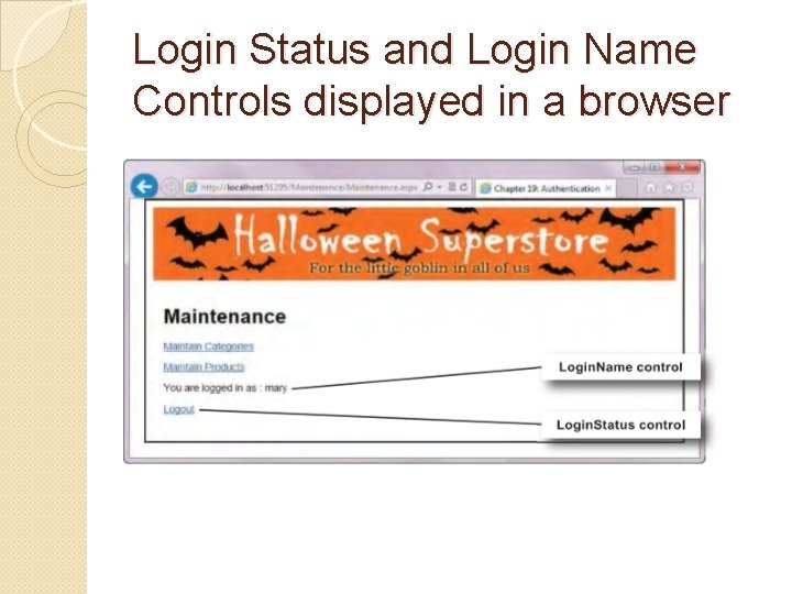 Login Status and Login Name Controls displayed in a browser 