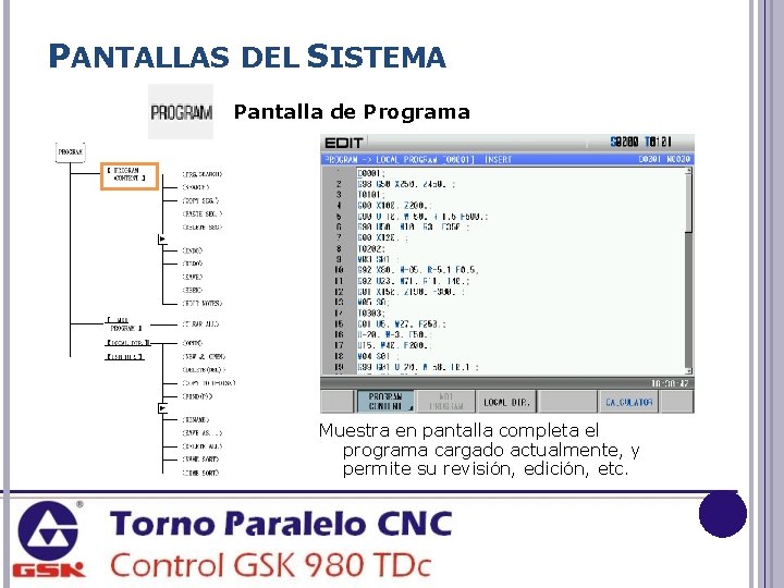 PANTALLAS DEL SISTEMA Pantalla de Programa Muestra en pantalla completa el programa cargado actualmente,
