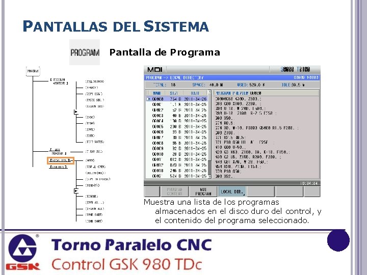 PANTALLAS DEL SISTEMA Pantalla de Programa Muestra una lista de los programas almacenados en