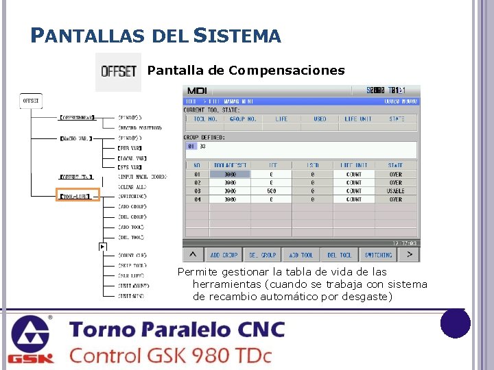PANTALLAS DEL SISTEMA Pantalla de Compensaciones Permite gestionar la tabla de vida de las