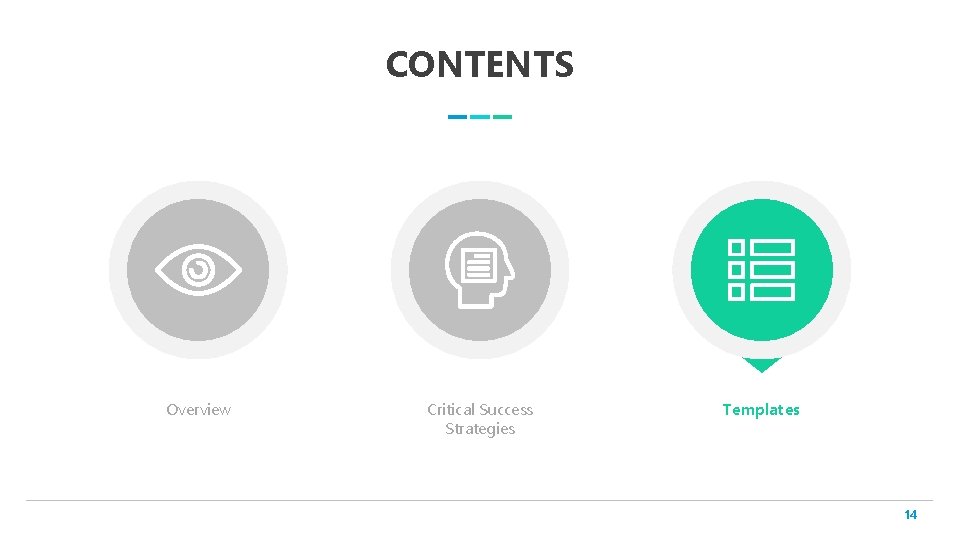 CONTENTS Overview Critical Success Strategies Templates 14 