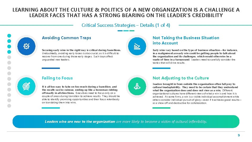 LEARNING ABOUT THE CULTURE & POLITICS OF A NEW ORGANIZATION IS A CHALLENGE A