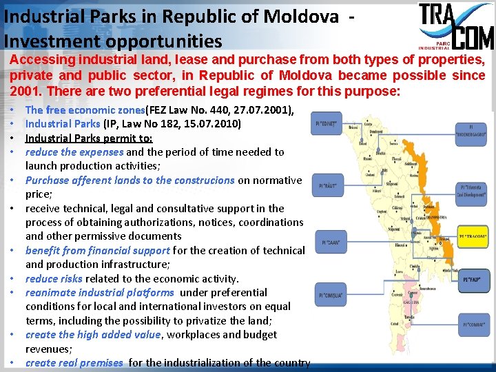 Industrial Parks in Republic of Moldova Investment opportunities Accessing industrial land, lease and purchase