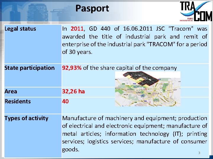 Pasport Legal status In 2011, GD 440 of 16. 06. 2011 JSC "Tracom" was