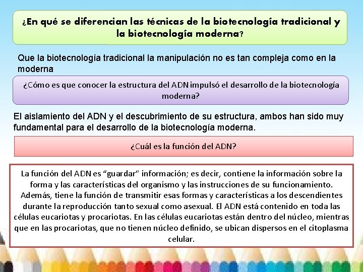 ¿En qué se diferencian las técnicas de la biotecnología tradicional y la biotecnología moderna?