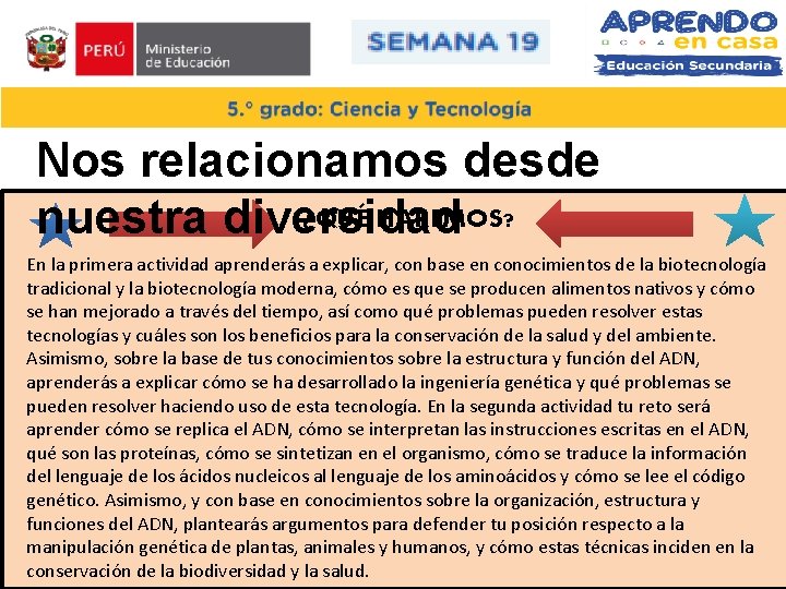 Nos relacionamos desde ¿QUÉ HAREMOS? nuestra diversidad En la primera actividad aprenderás a explicar,