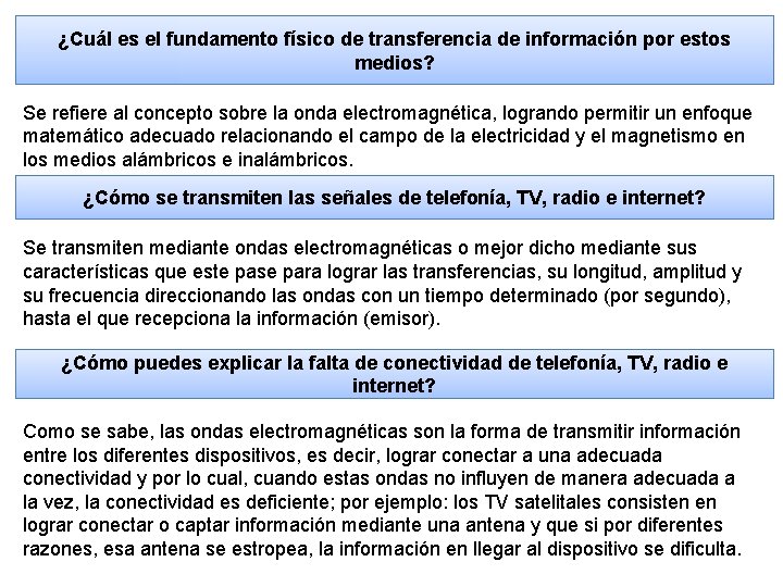 ¿Cuál es el fundamento físico de transferencia de información por estos medios? Se refiere