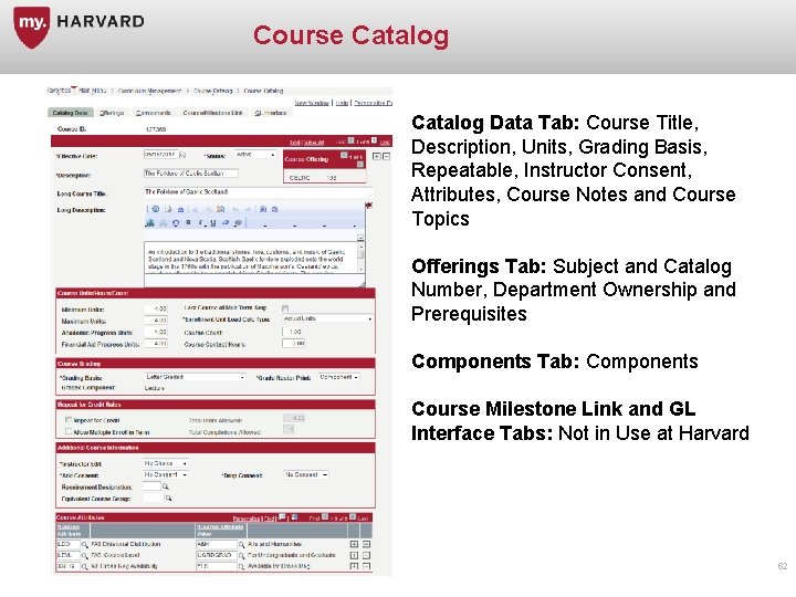 Course Catalog Data Tab: Course Title, Description, Units, Grading Basis, Repeatable, Instructor Consent, Attributes,