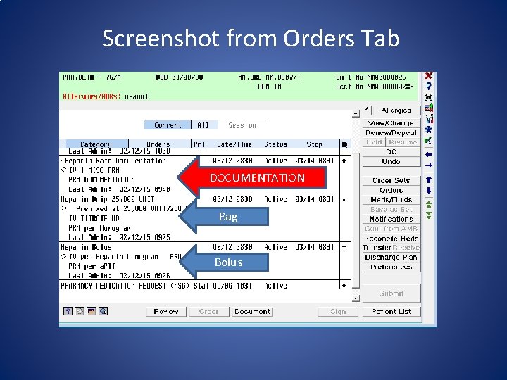 Screenshot from Orders Tab DOCUMENTATION Bag Bolus 