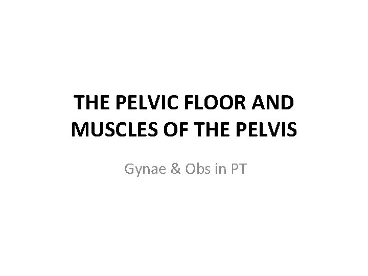 THE PELVIC FLOOR AND MUSCLES OF THE PELVIS Gynae & Obs in PT 