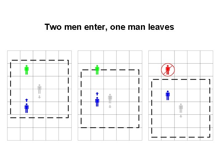 Two men enter, one man leaves 