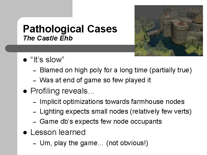 Pathological Cases The Castle Ehb l “It’s slow” – – l Profiling reveals… –
