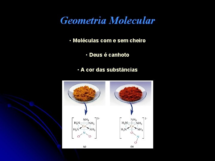 Geometria Molecular • Moléculas com e sem cheiro • Deus é canhoto • A