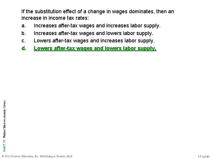 PART IV Further Macroeconomics Issues If the substitution effect of a change in wages