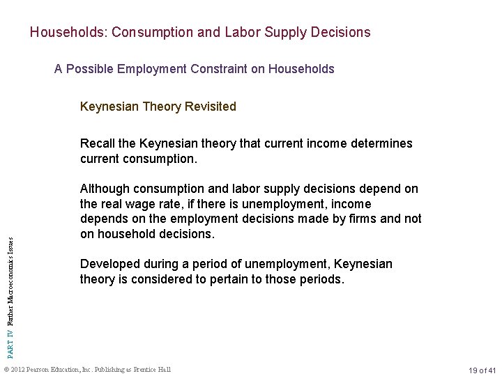 Households: Consumption and Labor Supply Decisions A Possible Employment Constraint on Households Keynesian Theory