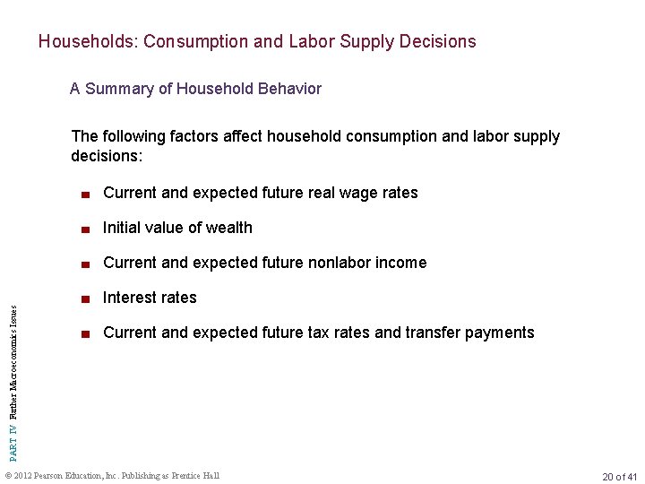 Households: Consumption and Labor Supply Decisions A Summary of Household Behavior The following factors