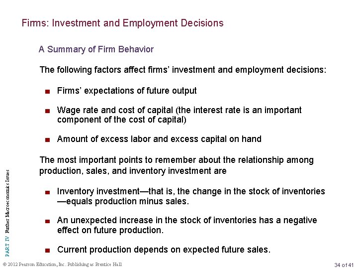 Firms: Investment and Employment Decisions A Summary of Firm Behavior The following factors affect