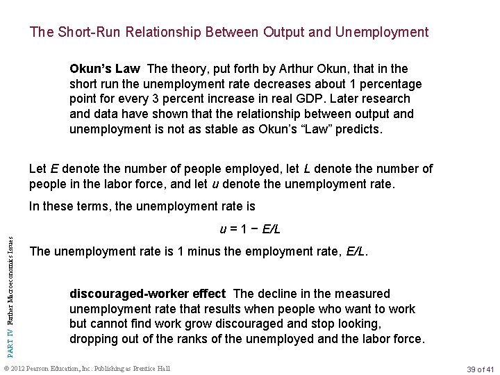 The Short-Run Relationship Between Output and Unemployment Okun’s Law The theory, put forth by