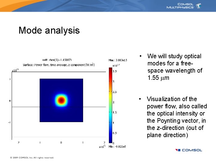 Mode analysis • We will study optical modes for a freespace wavelength of 1.