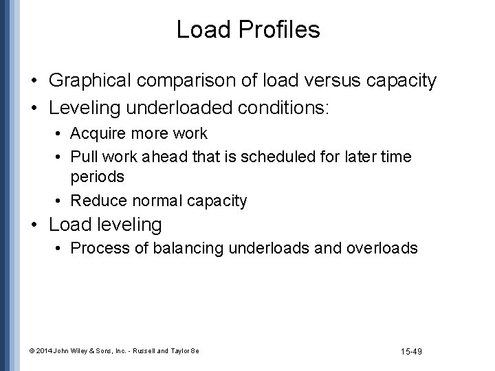 Load Profiles • Graphical comparison of load versus capacity • Leveling underloaded conditions: •