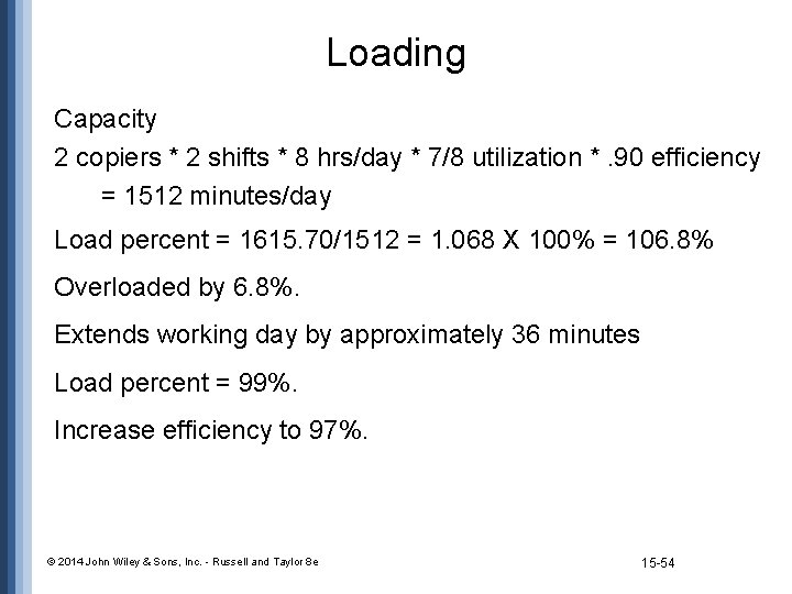 Loading Capacity 2 copiers * 2 shifts * 8 hrs/day * 7/8 utilization *.