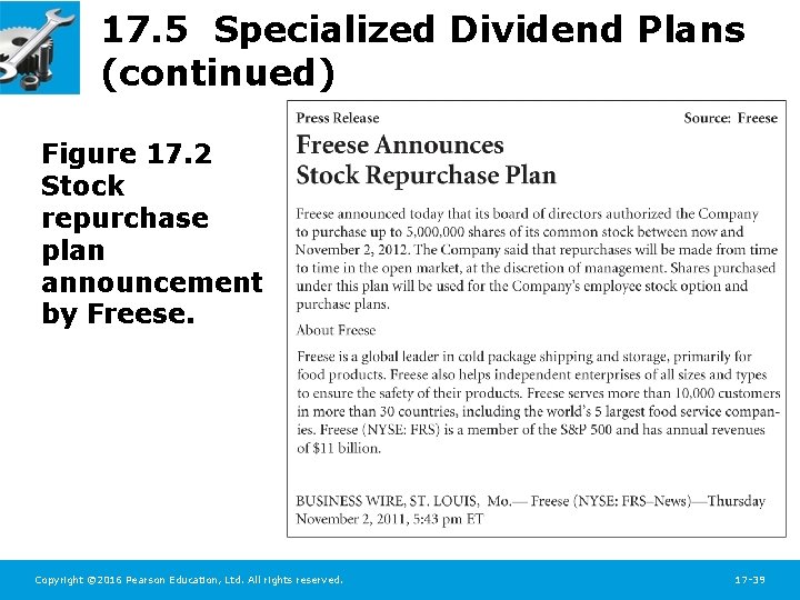 17. 5 Specialized Dividend Plans (continued) Figure 17. 2 Stock repurchase plan announcement by