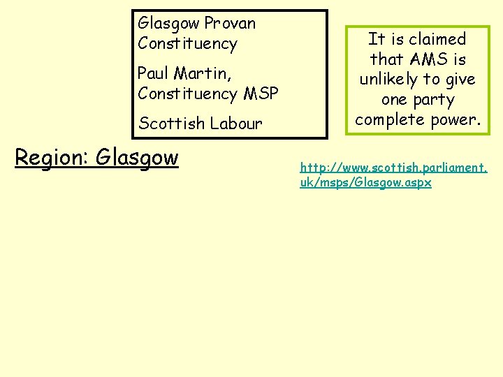 Glasgow Provan Constituency Paul Martin, Constituency MSP Scottish Labour Region: Glasgow It is claimed