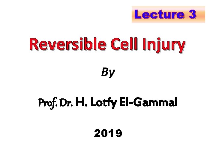 Lecture 3 Reversible Cell Injury By Prof. Dr. H. Lotfy El-Gammal 2019 