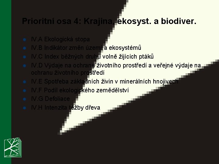 Prioritní osa 4: Krajina, ekosyst. a biodiver. l l l l IV. A Ekologická