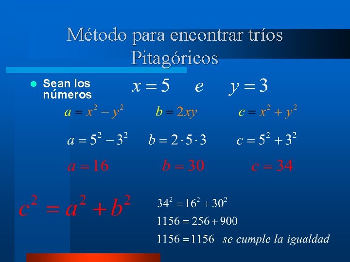 Método para encontrar tríos Pitagóricos l Sean los números 