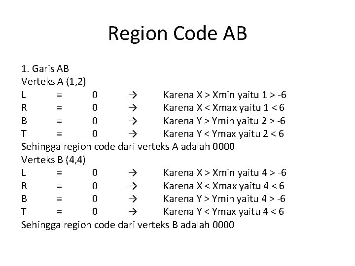 Region Code AB 1. Garis AB Verteks A (1, 2) L = 0 →