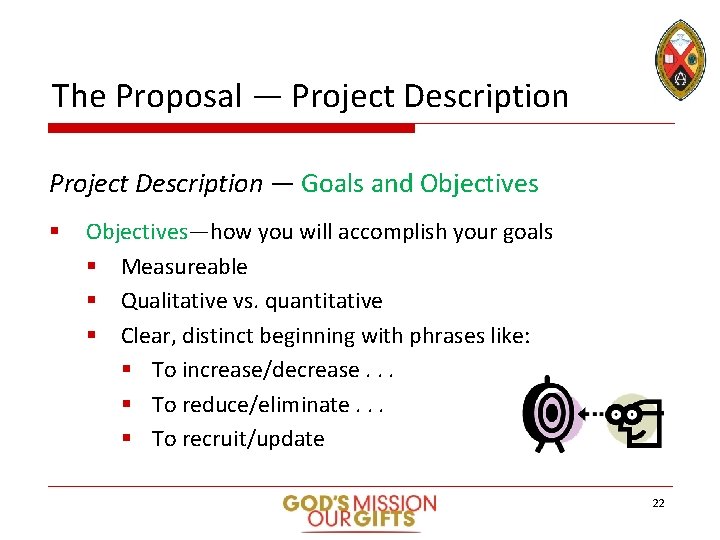 The Proposal — Project Description — Goals and Objectives § Objectives—how you will accomplish