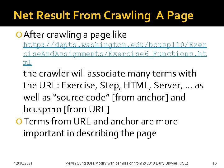 Net Result From Crawling A Page After crawling a page like http: //depts. washington.