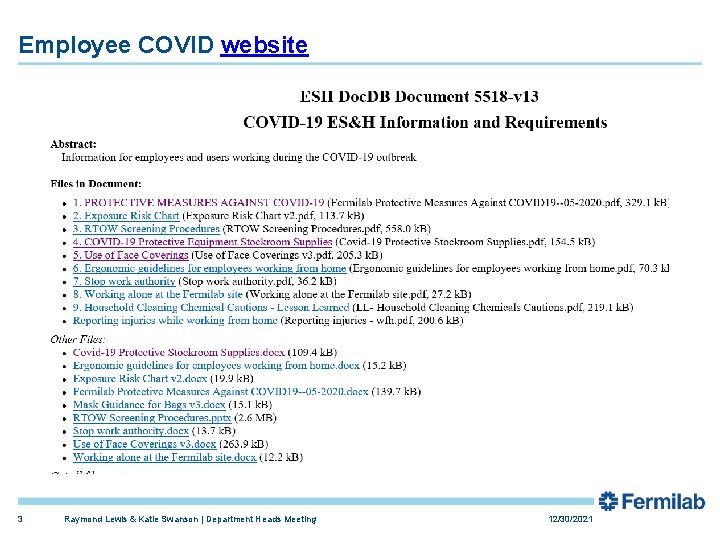 Employee COVID website 3 Raymond Lewis & Katie Swanson | Department Heads Meeting 12/30/2021