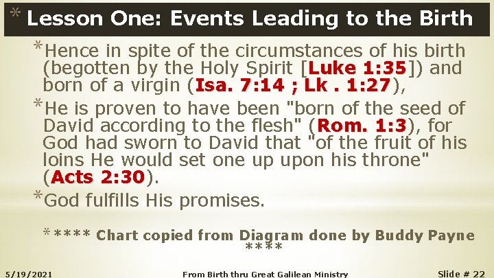 * Lesson One: Events Leading to the Birth *Hence in spite of the circumstances