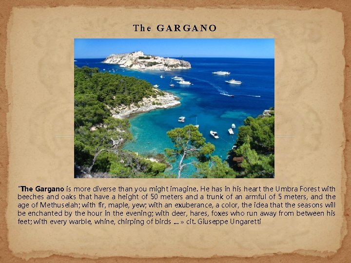 The GARGANO "The Gargano is more diverse than you might imagine. He has in