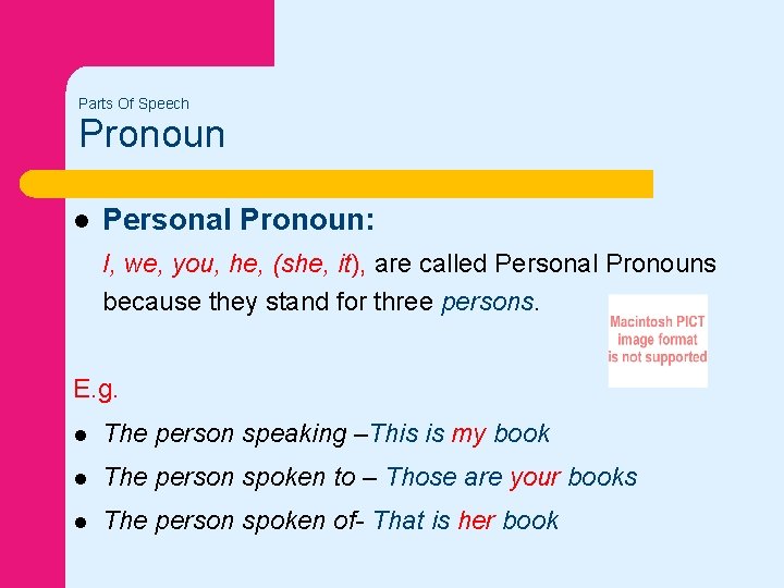Parts Of Speech Pronoun l Personal Pronoun: I, we, you, he, (she, it), are