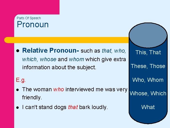 Parts Of Speech Pronoun l Relative Pronoun- such as that, who, This, That which,