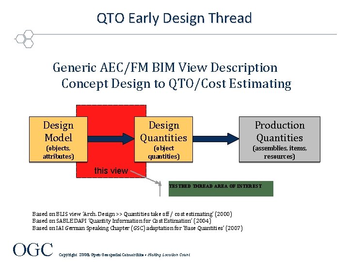 QTO Early Design Thread Generic AEC/FM BIM View Description Concept Design to QTO/Cost Estimating